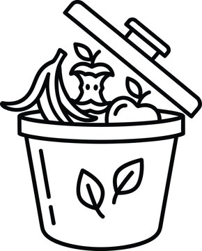 Organic compost bin icon with food waste