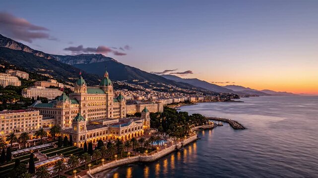 Monacos Coastal Splendor - A Sunrise Panorama of Luxury and Beauty.