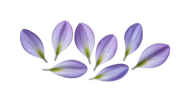 Set of purple crocus flower petals isolated on transparent background