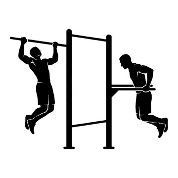 Men doing pullups and pushups.