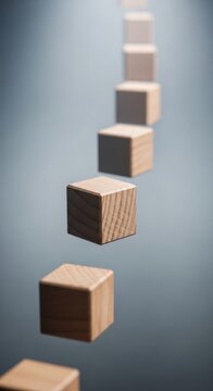 Wooden blocks, falling cubes, wooden bricks, 3D illustration