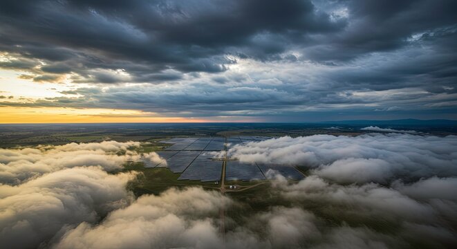 Dramatic clouds at sunset sky.