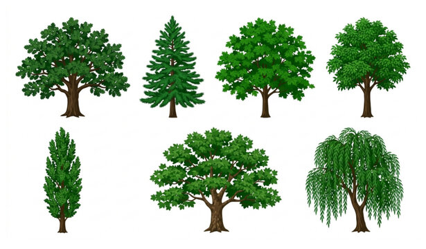 High quality big green tree collection vector isolated on white