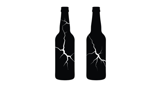 broken bottles silhouette with cracks on white background