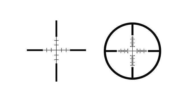 crosshair reticle and scope sight black line art on white