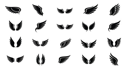 Obraz premium Collection of black wing silhouettes on a white background