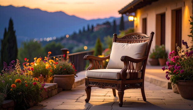 Wooden chair on terrace