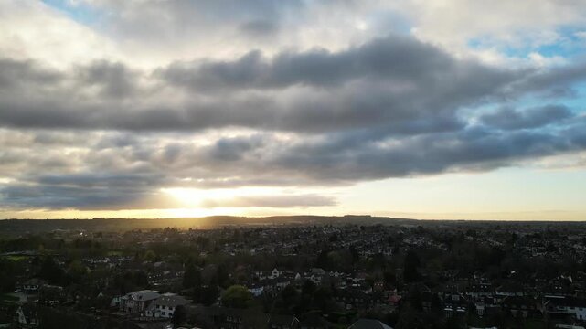Aerial view of Urban City and Residential District of Luton City of England UK During Sunset.