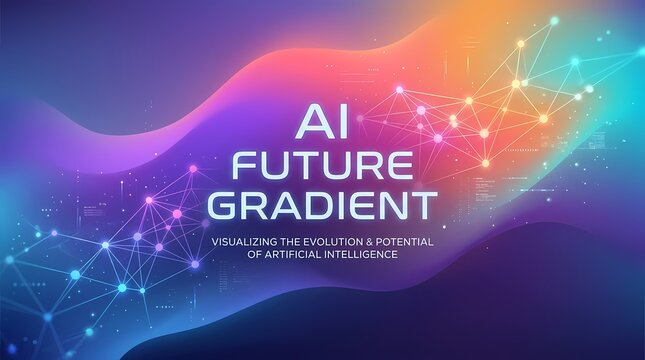 Abstract futuristic gradient background with AI technology and network connection concept.