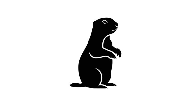 Minimalist black silhouette illustration of a standing prairie dog on white background.