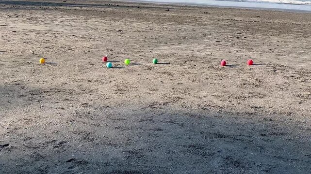 Bocce colorful balls beach for outdoor game on the sand