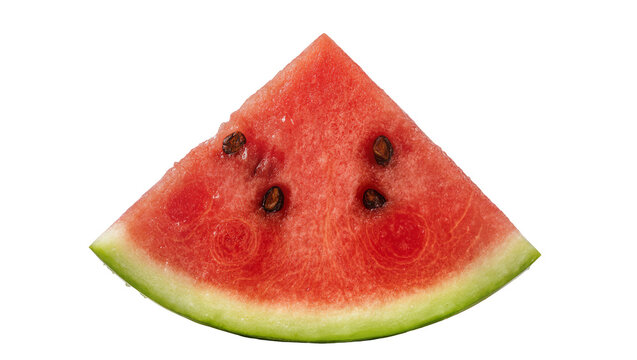 Triangular juicy watermelon slice with black seeds, isolated on transparent background