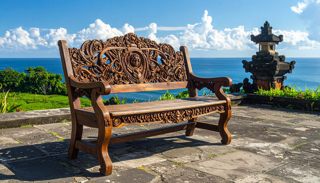 Wooden bench overlooking ocean