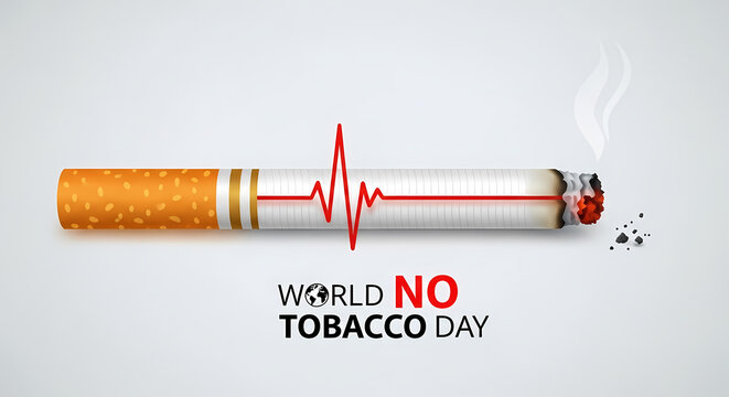 World No Tobacco Day Awareness. Burning Cigarette Health Concept Illustration. Anti Smoking Campaign Poster. Minimal Healthcare Graphic Design