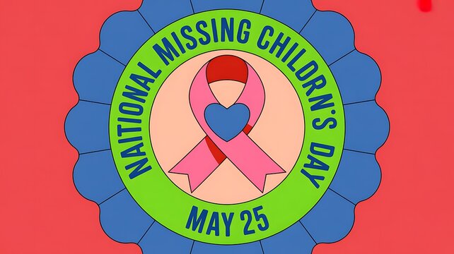National missing children's day emblem with ribbon and heart graphic cause awareness missing child safety