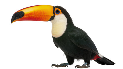 Fototapeta premium Toco toucan with vibrant orange and yellow beak, isolated on transparent background