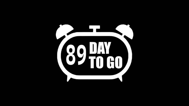 Modern countdown design featuring an alarm clock icon with &ldquo; 89    Day To Go&rdquo; text in bold typography. The clean black and white style creates a simple yet eye-catching reminder concept, 