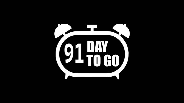 Modern countdown design featuring an alarm clock icon with &ldquo;  91   Day To Go&rdquo; text in bold typography. The clean black and white style creates a simple yet eye-catching reminder concept, 