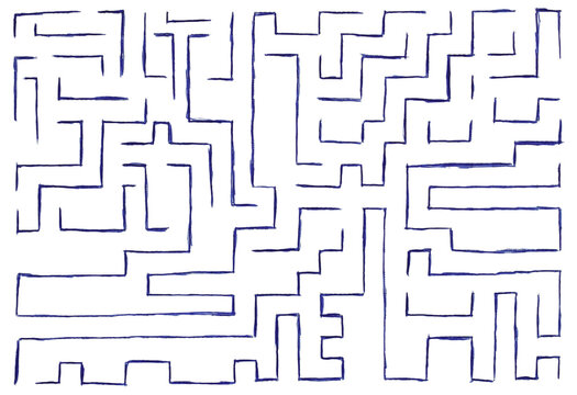It resembles a maze drawn by hand on grid paper with a blue pen.
