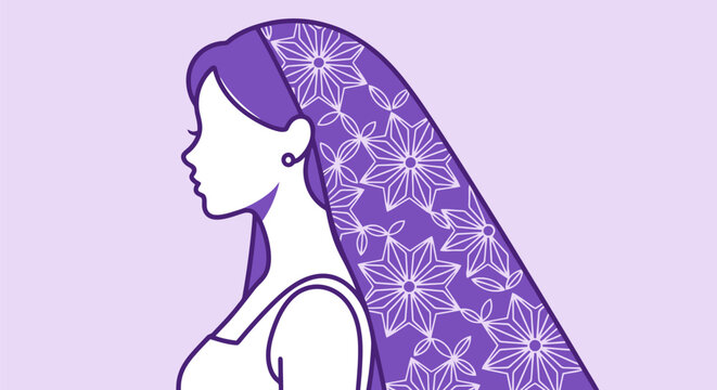 Elegant woman with floral patterned hair in profile.