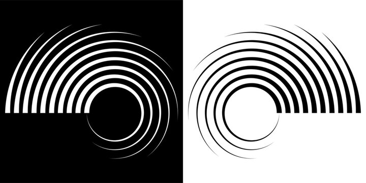 Abstract background with lines in circle. Art design spiral as logo or icon. A black figure on a white background and an equally white figure on the black side.