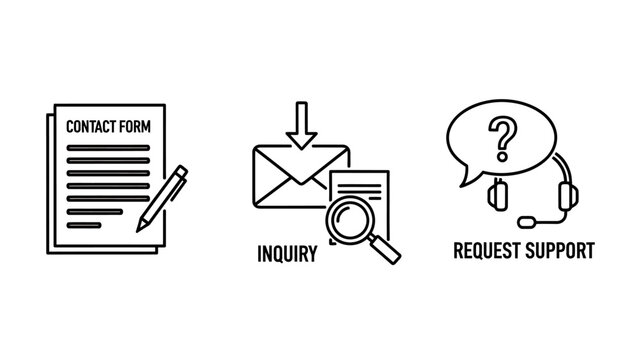 Customer service and communication icon set contact form inquiry and support request with customer communication magnifying feedback assistance business interaction question interface