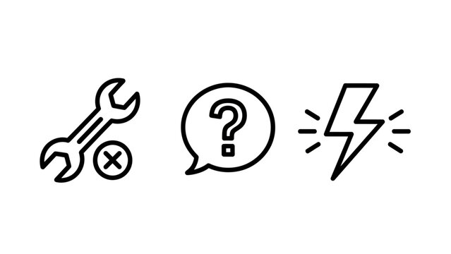 Maintenance support and quick issue solving line icon set with maintenance question lightning technical troubleshooting mechanical industry customer consultation electric communication