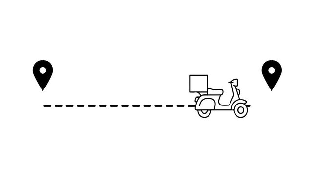 Motorcycle Delivering Package Between Two Location Markers On Dotted Line Path