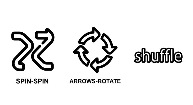 Set of UI interface icons for spin and shuffle rotation functions with rotation interface graphics application navigation interactive circular directional monochrome isolated collection