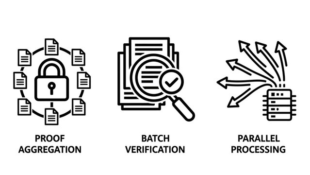 Digital data processing and verification line icons with processing verification aggregation parallel magnifying document computing technology security encryption analysis information