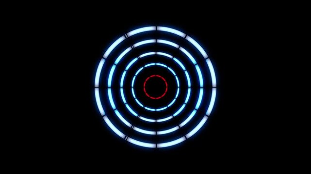 Futuristic Blue Target Reticle Interface With Red Center On Black Background