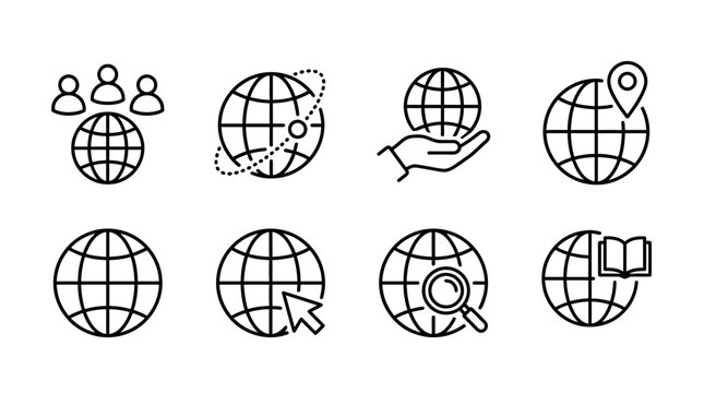 Global network connectivity icons earth data location and research vector set