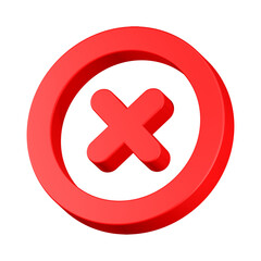 Fototapeta premium 3D red circle with a white cross in the center for error or cancel icon