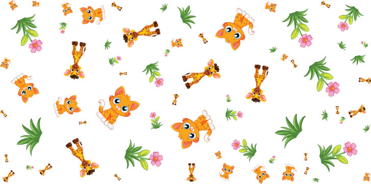 animal pattern with giraffes and tigers colorful illustration on white