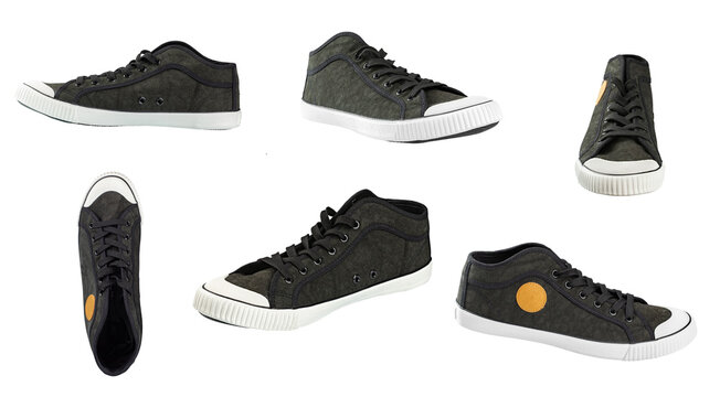 Casual sneakers isolated on white background, canvas shoes set in different angles. File contains clipping path