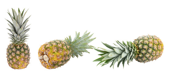 Fototapeta premium Fresh pineapple set isolated on white background, different angles
