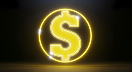 Obraz premium Glowing Dollar Sign Finance Concept Neon Currency Symbol Illustration Wealth and Profit Digital Artwork Modern Finance Dollar Icon Design Golden Dollar Sign Business Concept Luxury Money Symbol Illust