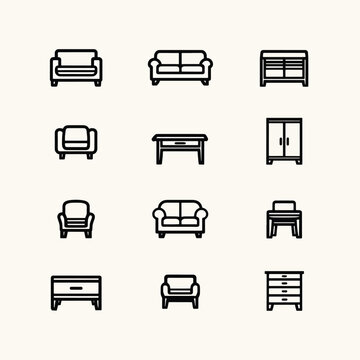 Simple line icons of furniture pieces.