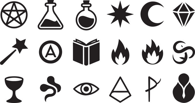 Black magic occult witchcraft symbols and icons set  various mystical signs
