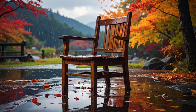 Wooden chair autumn landscape