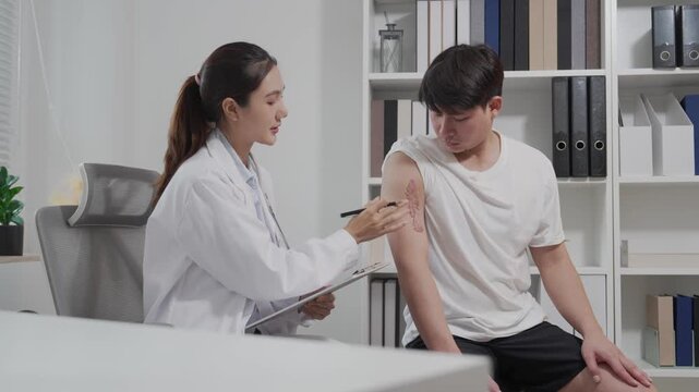 A young man visited a doctor to treat an injury he sustained on his arm during a visit to an outpatient clinic providing injury care and treatment.