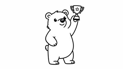 Fototapeta premium Cartoon bear holding a trophy cup.
