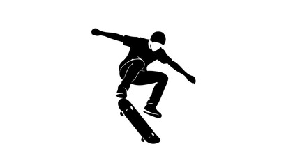 Obraz premium skateboarder performing an ollie jump trick silhouette in urban sports style