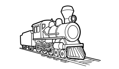Vintage steam locomotive train line art illustration for transportation history © MdSabbir