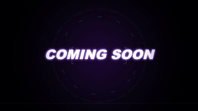 Coming Soon neon text animation with futuristic digital interface design
