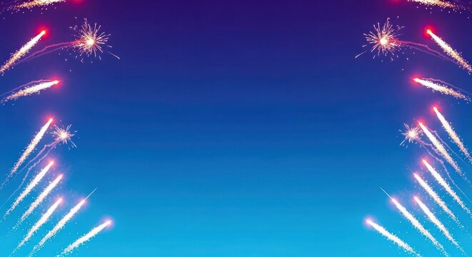 Colorful fireworks display lighting up evening sky with bright sparks and trails