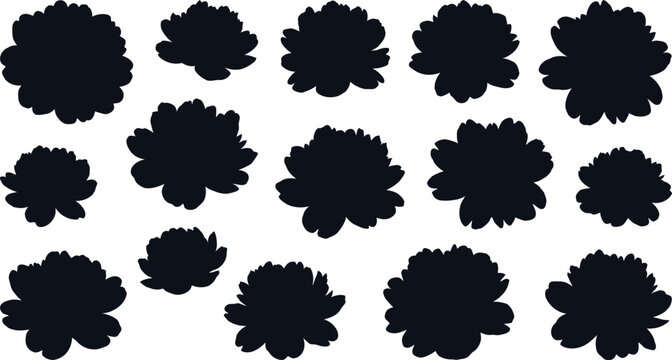 Black floral silhouettes on white background, 15 dark flowers black flowers flower pattern