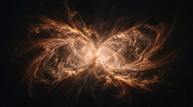 A vibrant orange nebula glows brightly in the dark vastness of outer space with stars