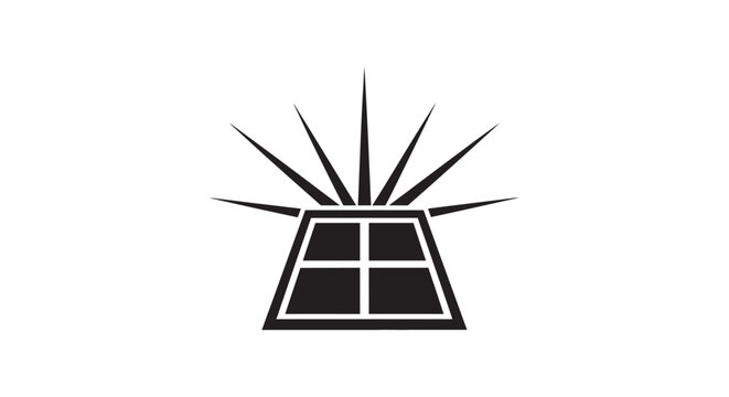 Minimalist solar panel icon with sun rays emerging from the top.
