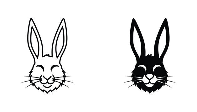 Cute smiling rabbit face illustration set for children's branding and pet shop graphic design